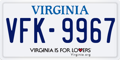 VA license plate VFK9967