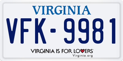 VA license plate VFK9981
