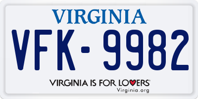 VA license plate VFK9982