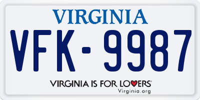VA license plate VFK9987