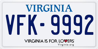 VA license plate VFK9992