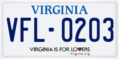 VA license plate VFL0203