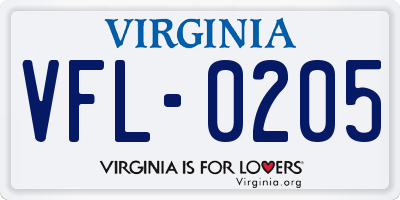 VA license plate VFL0205