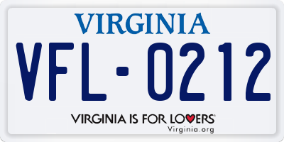 VA license plate VFL0212