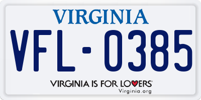 VA license plate VFL0385