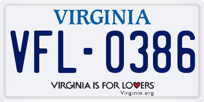 VA license plate VFL0386
