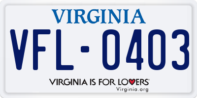 VA license plate VFL0403