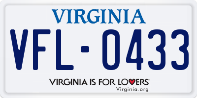 VA license plate VFL0433