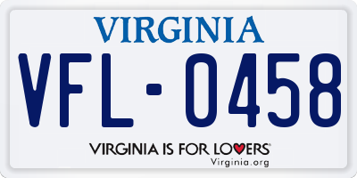 VA license plate VFL0458