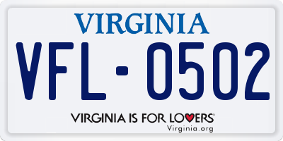 VA license plate VFL0502