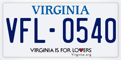 VA license plate VFL0540