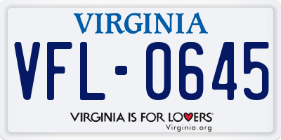 VA license plate VFL0645