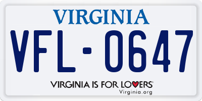 VA license plate VFL0647