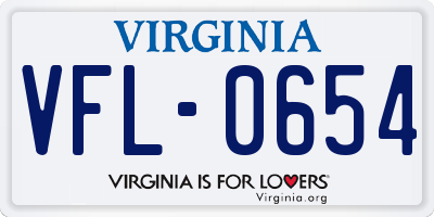 VA license plate VFL0654