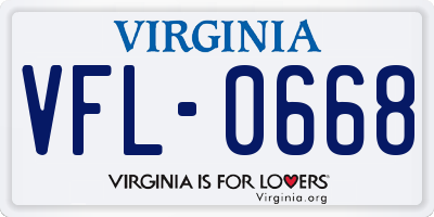 VA license plate VFL0668