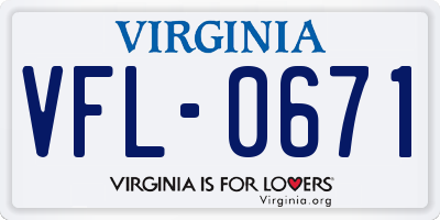 VA license plate VFL0671