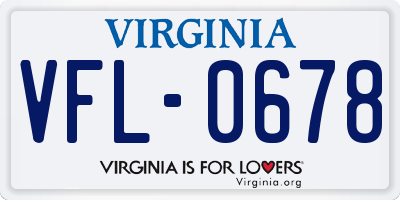 VA license plate VFL0678