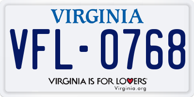 VA license plate VFL0768