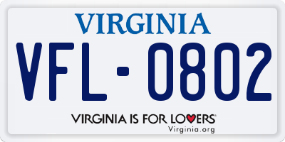 VA license plate VFL0802