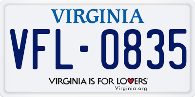 VA license plate VFL0835