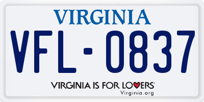 VA license plate VFL0837