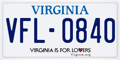 VA license plate VFL0840