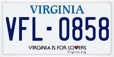 VA license plate VFL0858