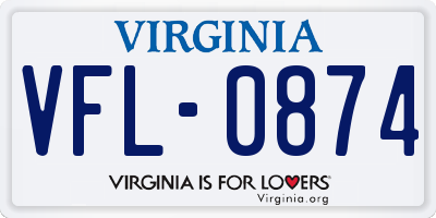 VA license plate VFL0874