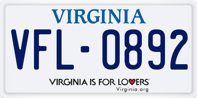 VA license plate VFL0892