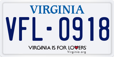 VA license plate VFL0918