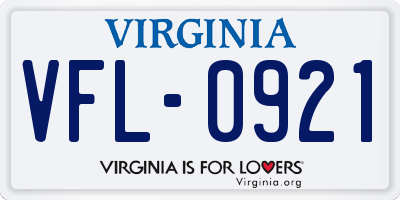 VA license plate VFL0921