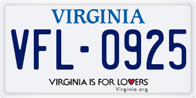 VA license plate VFL0925