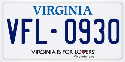 VA license plate VFL0930