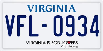 VA license plate VFL0934