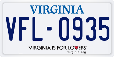 VA license plate VFL0935