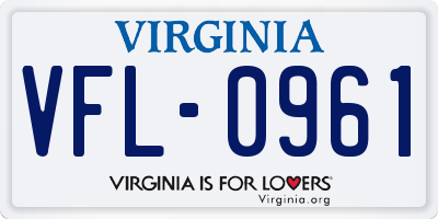VA license plate VFL0961