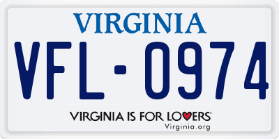 VA license plate VFL0974