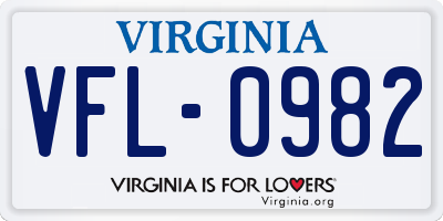 VA license plate VFL0982