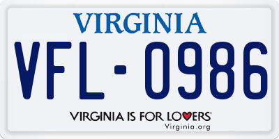 VA license plate VFL0986