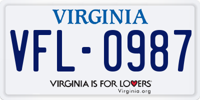 VA license plate VFL0987