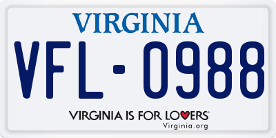 VA license plate VFL0988
