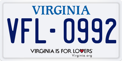 VA license plate VFL0992