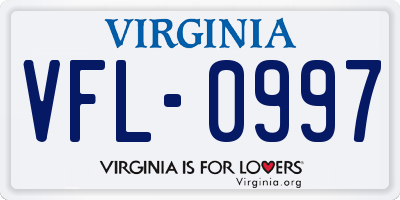 VA license plate VFL0997