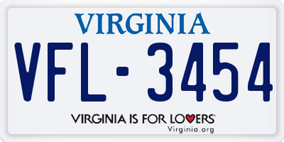 VA license plate VFL3454