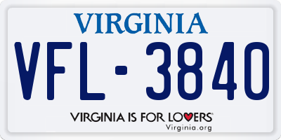 VA license plate VFL3840