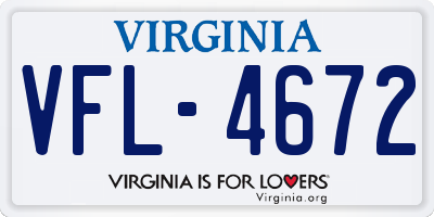 VA license plate VFL4672