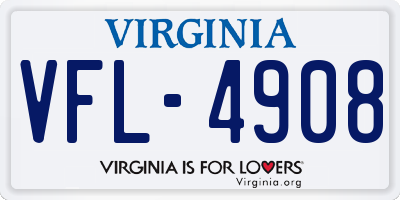 VA license plate VFL4908