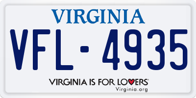 VA license plate VFL4935