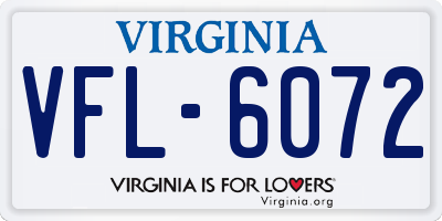 VA license plate VFL6072