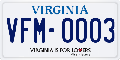 VA license plate VFM0003